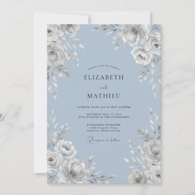 Azure White Leafy Wedding Invitation (Front)