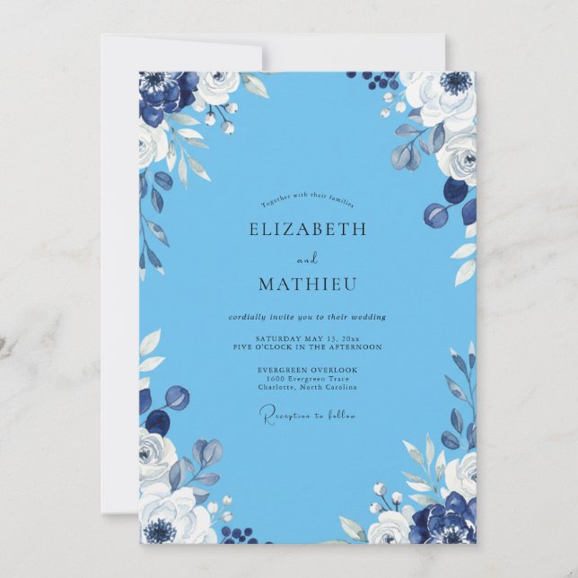 Azure White Petal Wedding Invitation (Front)