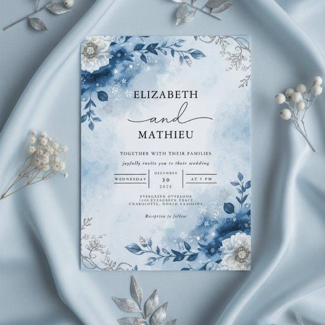 Azure Winter Branch Romance Wedding Invitation (Creator Uploaded)
