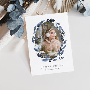 Azure Wreath Holiday Photo Card