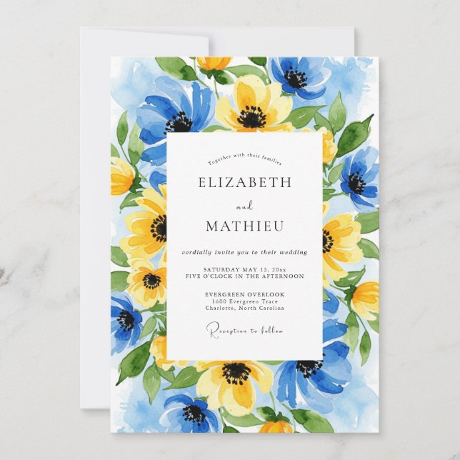 Azure Yellow Spirited Summer Wedding Invitation (Front)
