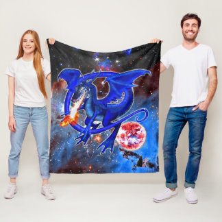 Azurite Cosmic Dragon Fleece Blanket