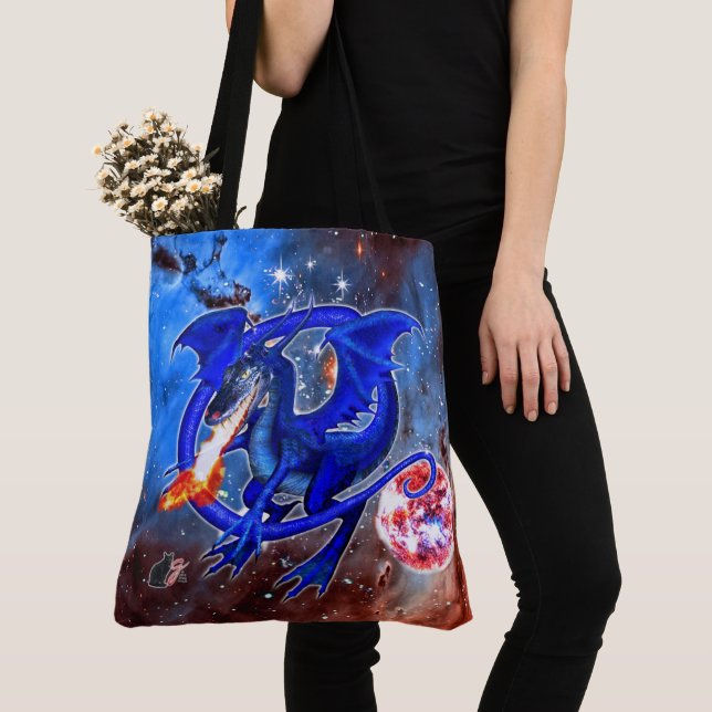 Azurite Cosmic Dragon Tote Bag (Close Up)