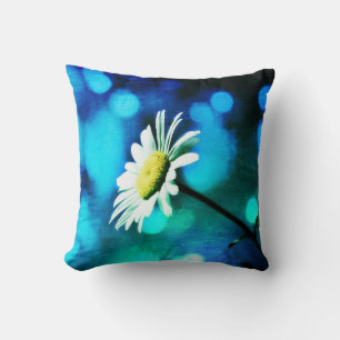 Azurite Malachite Daisy Throw Pillow