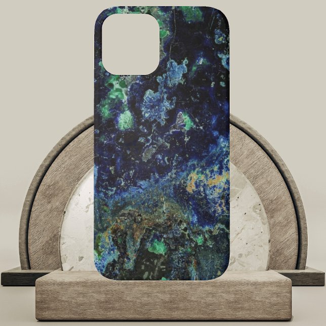 Azurite Malachite Slab Case-Mate iPhone Case (Azurite and Malachite Slab Phone Case on  Marble and Wood Podium)