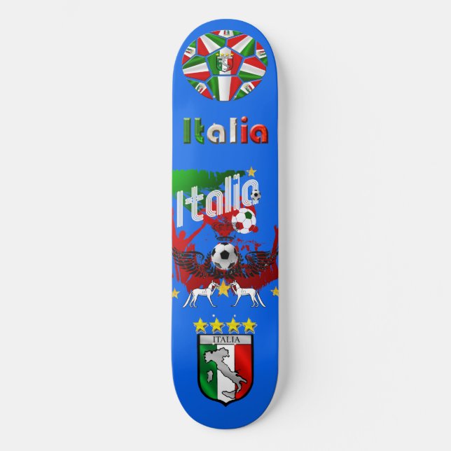 Azzurri blue, Italia panel ball Calcio Skateboard (Front)