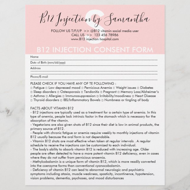 B12 Injection Consent Form Flyer (Front)