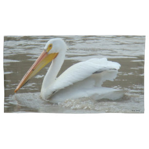 B14 White Pelican on Muddy River Pillowcase