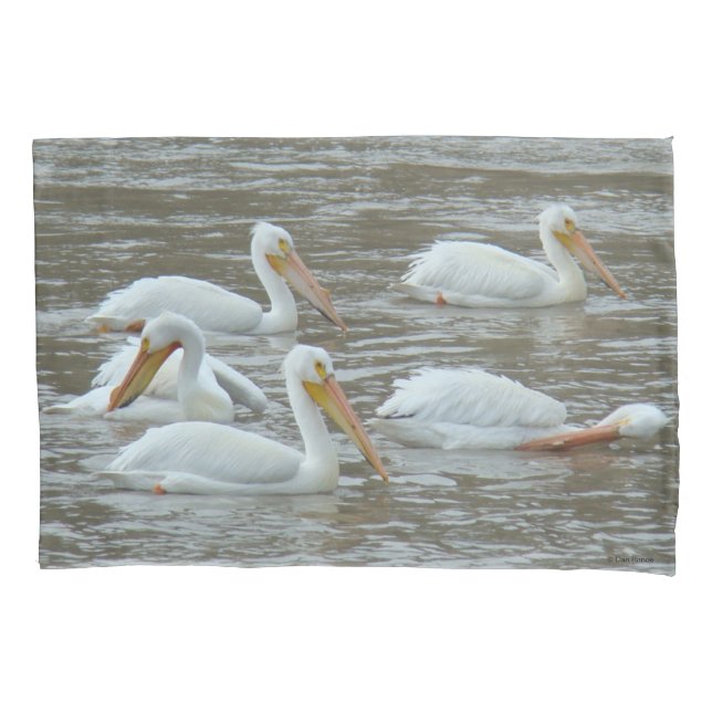 B16 White Pelicans on Muddy River Pillowcase (Front)