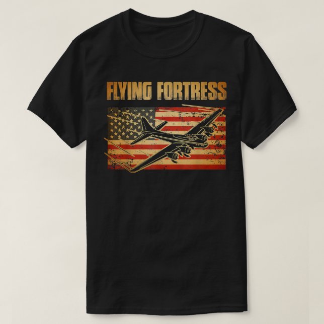 B17 Flying Fortress American Flag Patriot  T-Shirt (Design Front)
