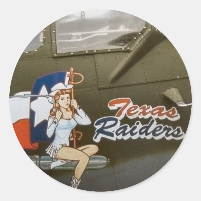 B17 Texas Raiders Nose Art Classic Round Sticker (Front)