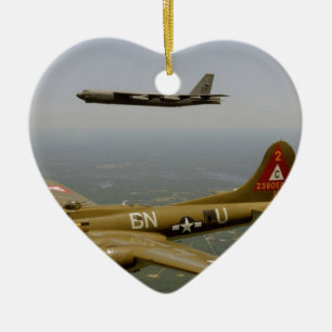B17G and B52H Bombers in Flight Ceramic Tree Decoration