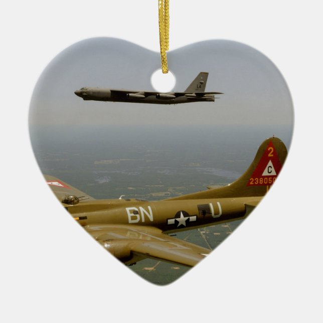 B17G and B52H Bombers in Flight Ceramic Tree Decoration (Front)