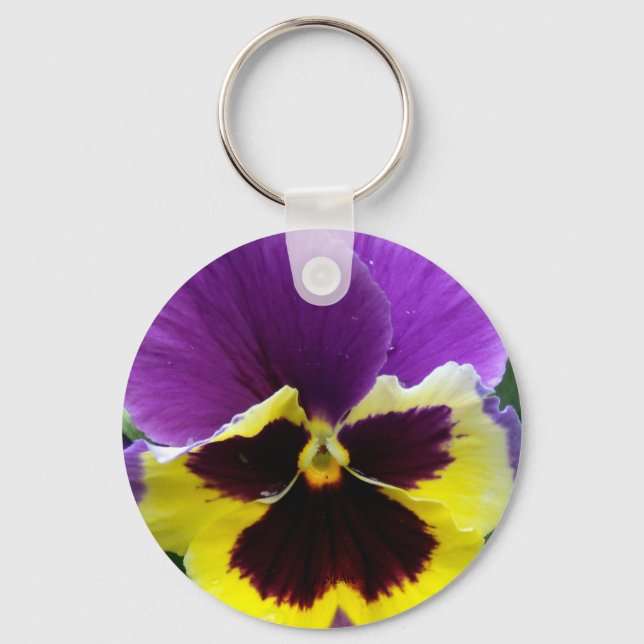 b1 Purple Yellow Purple Pansy Key Ring (Front)