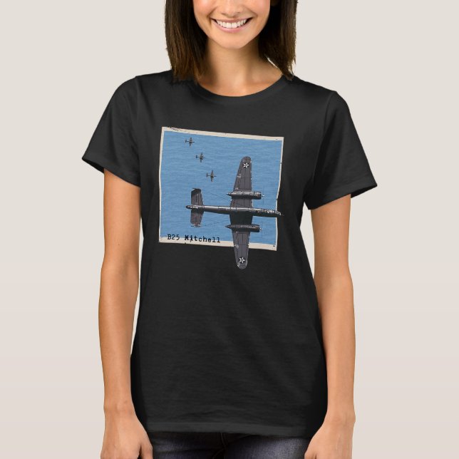 B25 Mitchell WW2 bomber aeroplane over the sea T-Shirt (Front)