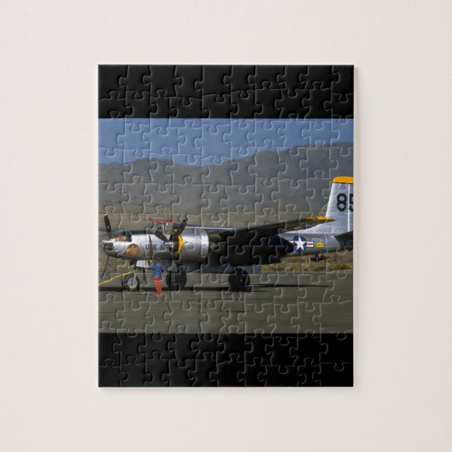 B25. (plane;b25;runway;sky_WWII Planes Jigsaw Puzzle (Vertical)