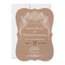 B2-Vintage scroll design wedding invitation card