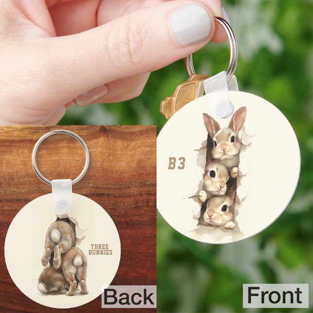 B3 Three Bunnies 3D Illusion  Key Ring (Creator Uploaded)