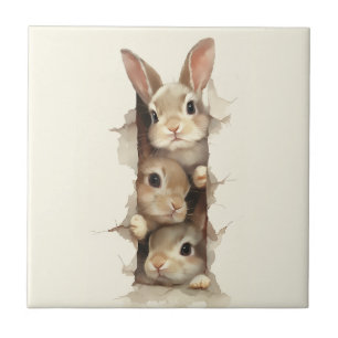 B3 Three Bunnies 3D Illusion Tile