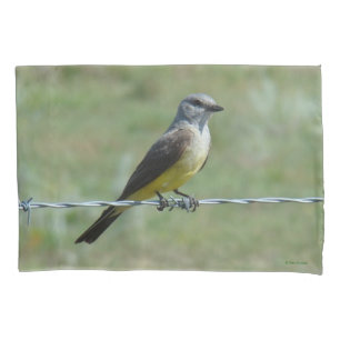 B44 Western Kingbird on Barb Wire Fence Pillowcase