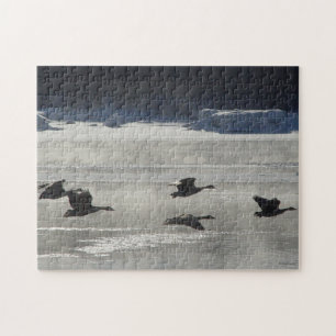 B47 Canadian Geese Over Frozen River Jigsaw Puzzle