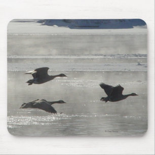 B47 Canadian Geese Over Frozen River Mouse Mat