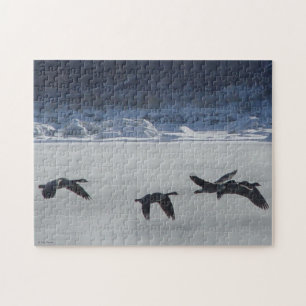 B48 Canadian Geese Over Frozen River Jigsaw Puzzle