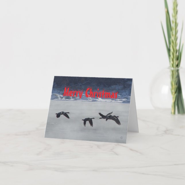 B48 Geese Over Frozen River Christmas Card (Front)