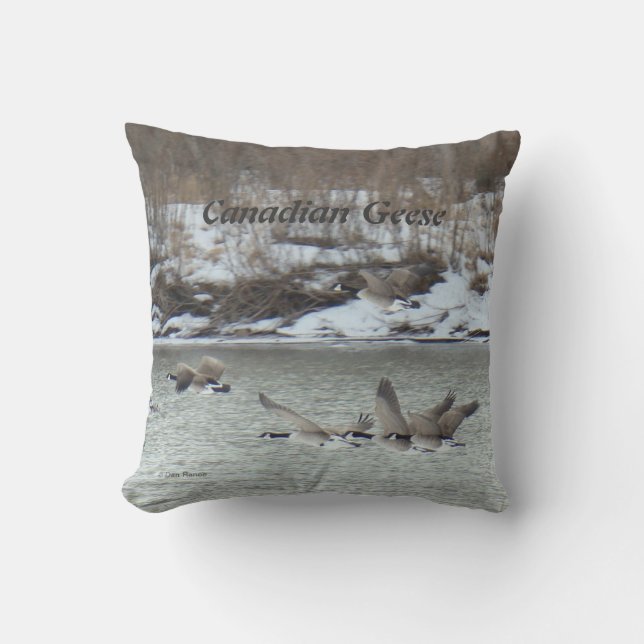 B7 Canadian Geese in Flight Over River Cushion (Front)