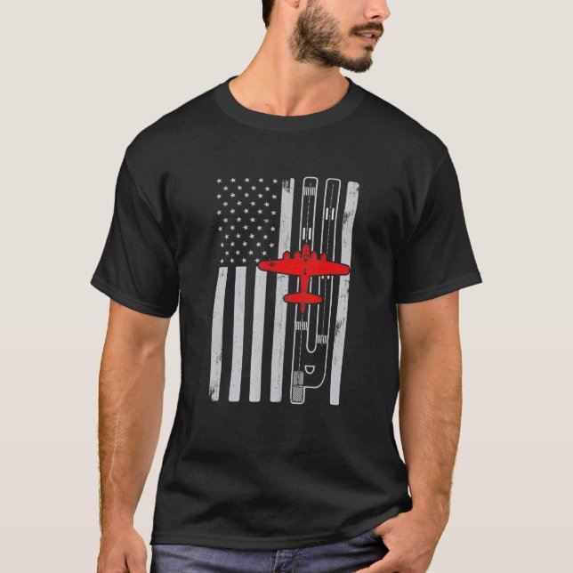 B-17 Flying Fortress Aeroplane American Flag Runwa T-Shirt (Front)