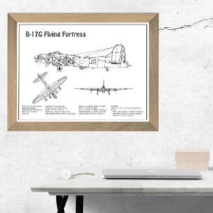 B-17 Flying Fortress - Aeroplane Blueprint Plans B Photo Print