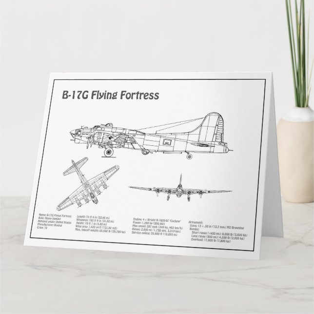 B-17 Flying Fortress - Aeroplane Blueprint Plans B Thank You Card (Front)