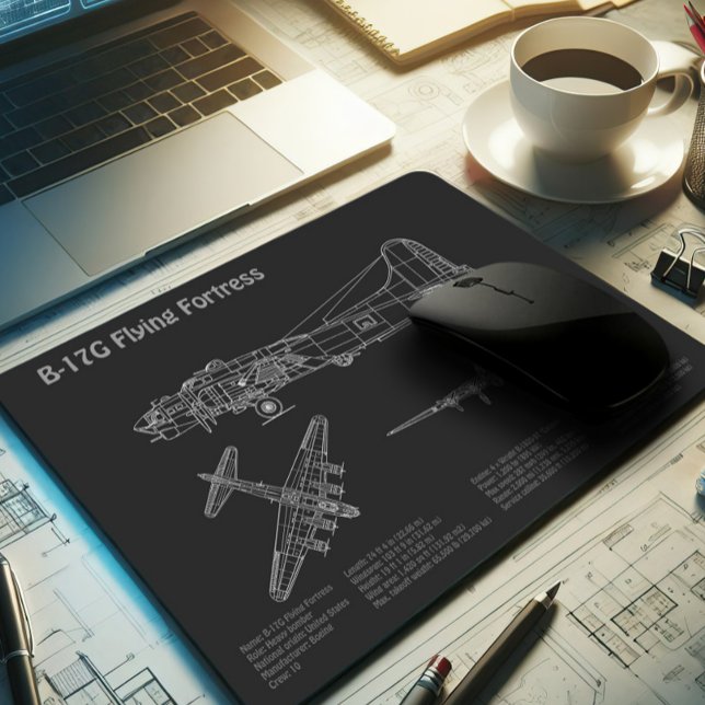 B-17 Flying Fortress - Aeroplane Blueprint Plans P Mouse Mat (Creator Uploaded)
