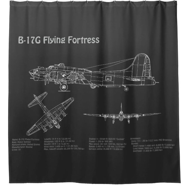 B-17 Flying Fortress - Aeroplane Blueprint Plans P Shower Curtain (Front)
