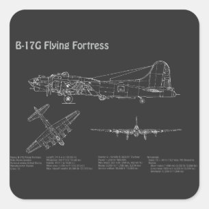 B-17 Flying Fortress - Aeroplane Blueprint Plans P Square Sticker