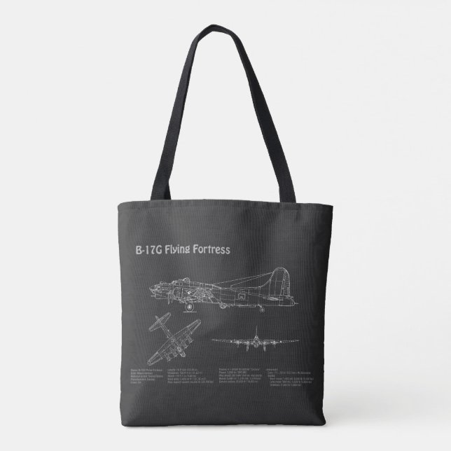 B-17 Flying Fortress - Aeroplane Blueprint Plans P Tote Bag (Back)
