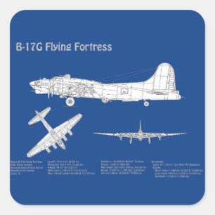 B-17 Flying Fortress - Airplane Blueprint Plan ABD Square Sticker