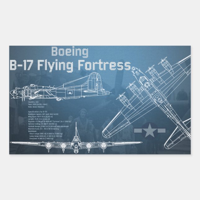 B-17 Flying Fortress Blueprint Rectangular Sticker (Front)
