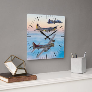 B-17 Flying FORTRESS BOMBER SQUADRON Square Wall Clock