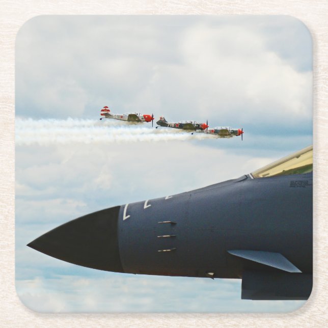 B-1 Bomber and WWII Fighters Square Paper Coaster (Front)