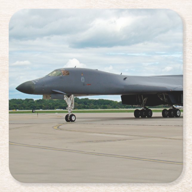 B-1B Lancer Bomber on Ground Square Paper Coaster (Front)
