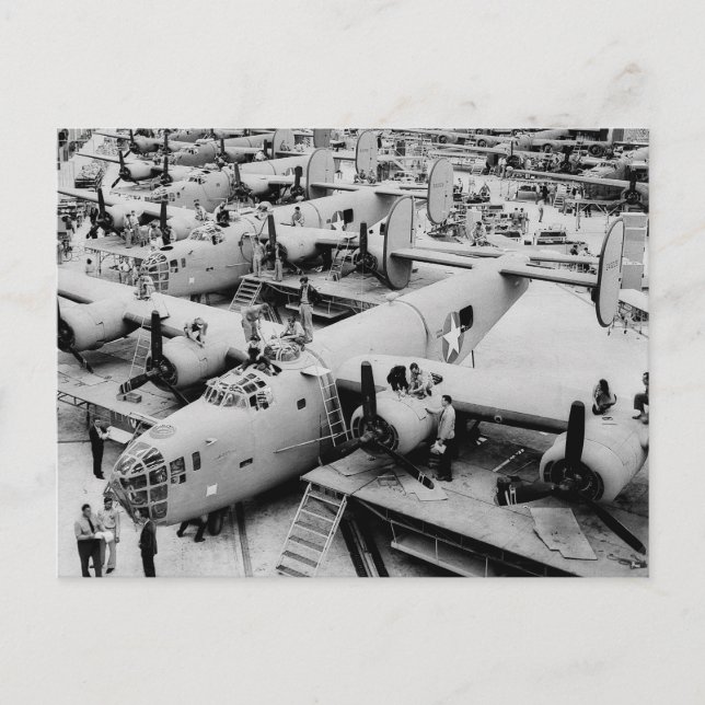 B-24 Bomber Assembly Line, 1943 Postcard (Front)
