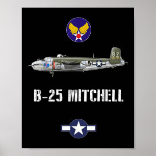 B-25 Mitchell Wwii Military Air Force Bomber With Poster