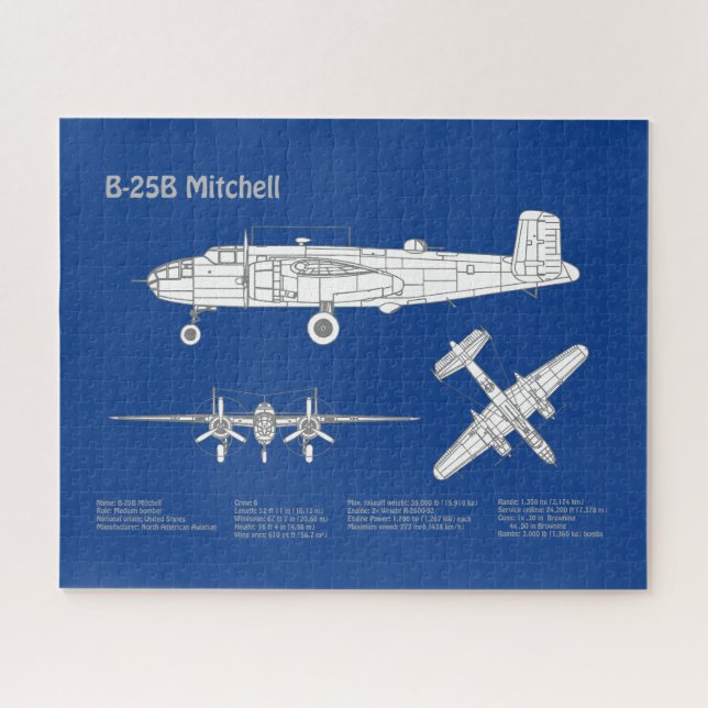B-25B Mitchell Doolittle - Aeroplane Blueprint ABD Jigsaw Puzzle (Horizontal)
