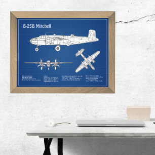 B-25B Mitchell Doolittle - Aeroplane Blueprint ABD Photo Print