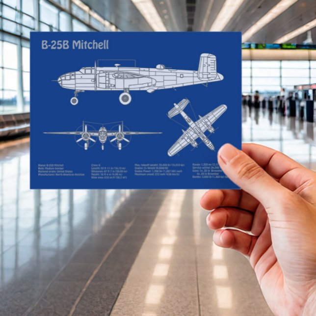 B-25B Mitchell Doolittle - Aeroplane Blueprint ABD Postcard (Creator Uploaded)