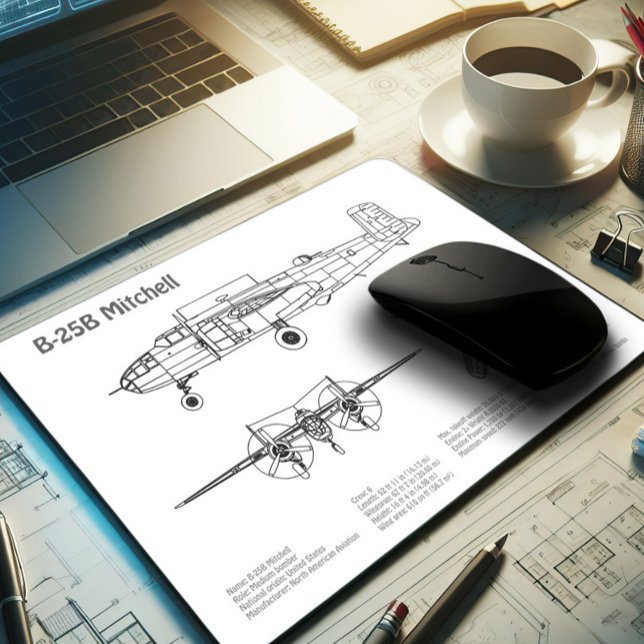 B-25B Mitchell Doolittle - Aeroplane Blueprint BD Mouse Mat (Creator Uploaded)