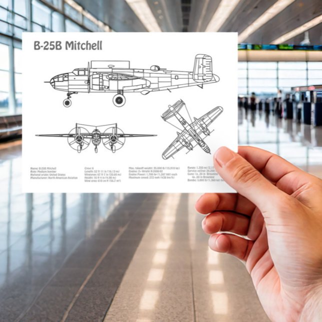 B-25B Mitchell Doolittle - Aeroplane Blueprint BD Postcard (Creator Uploaded)