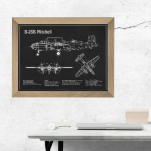 B-25B Mitchell Doolittle - Aeroplane Blueprint PD Photo Print