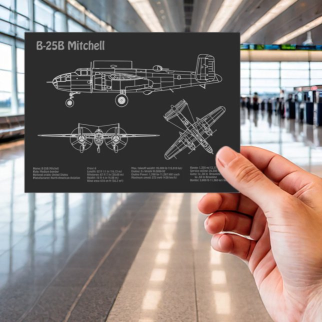 B-25B Mitchell Doolittle - Aeroplane Blueprint PD Postcard (Creator Uploaded)